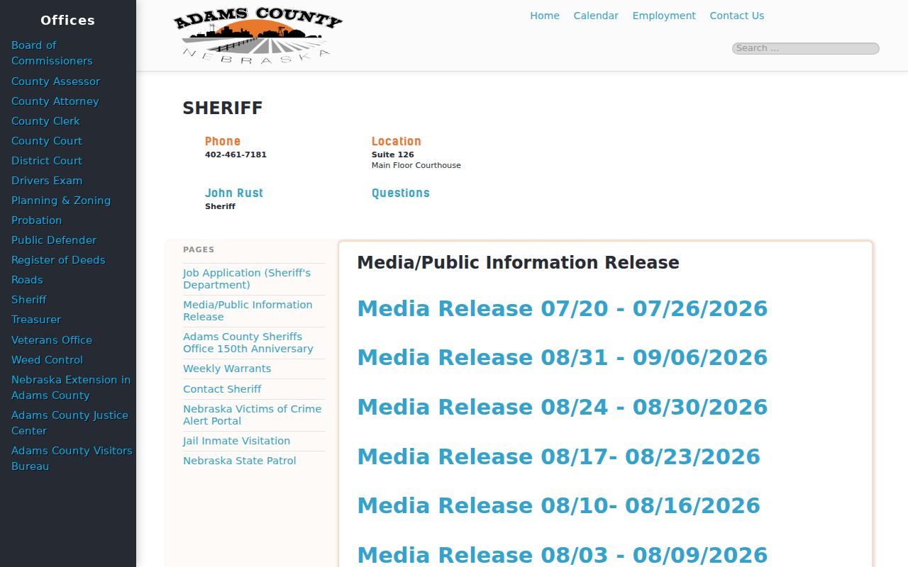 Adams County most wanted records, sheriff public information channel