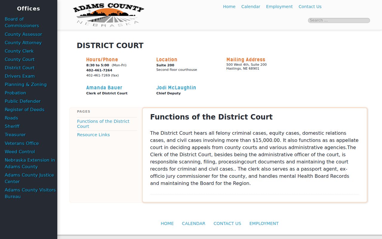 Adams County arrest warrant records, District Court contact context