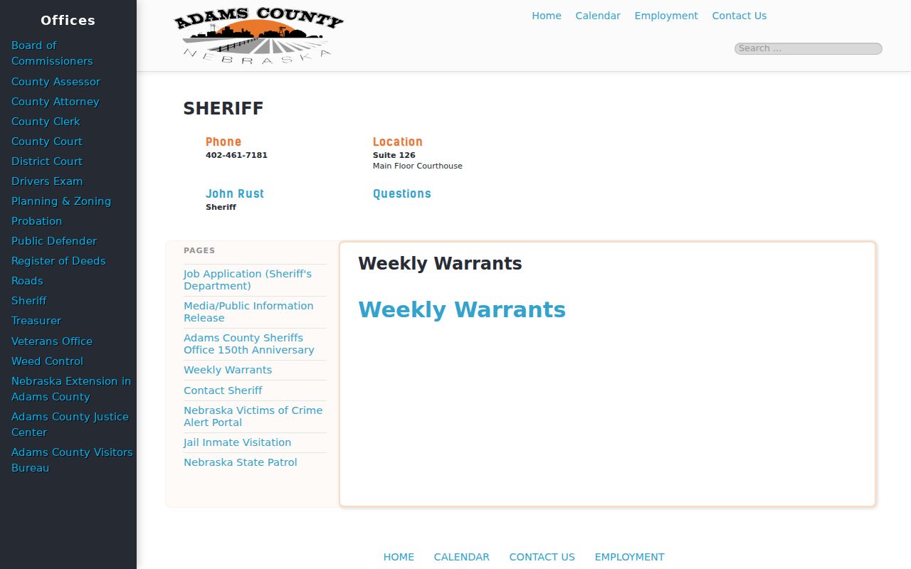 Adams County active warrant records, official Weekly Warrants page
