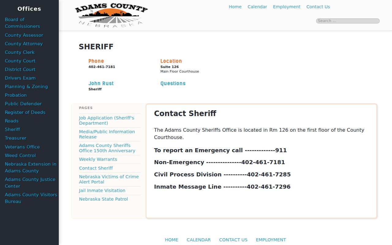 Adams County warrant records, sheriff courthouse office